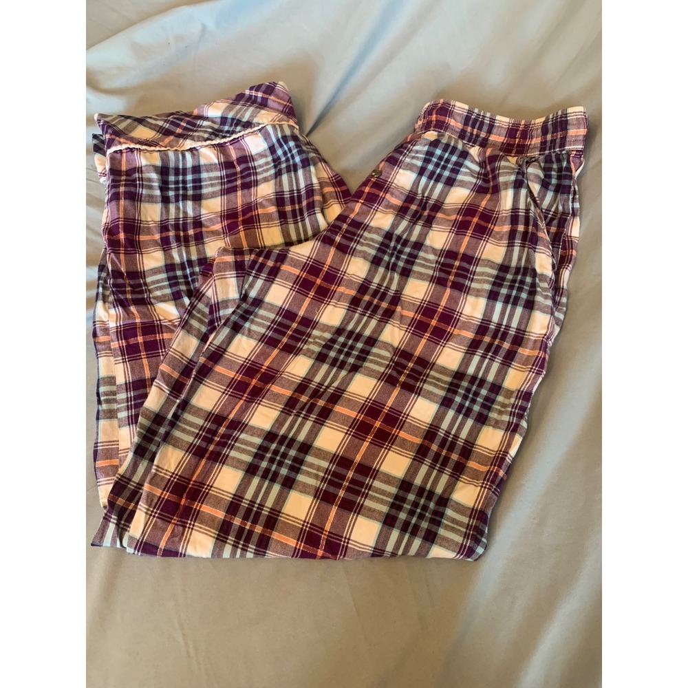 Victorias Secret Plaid Pajama Pants Purple Teal Metallic Shimmer Small Short
